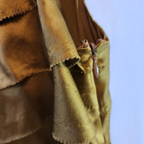 J. CREW FACT 100% SILK GOLD OCHRE BROWN TANK FRONT BACK RUFFLE SIZE 0 SIDE ZIP - Picture 4 of 7